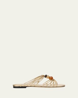 Jimmy Choo London Lova Metallic Leather Flat Slide Sandals