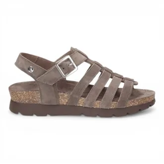 Panama Jack Panama Jack Womens Wedge Stone Grey Suede Leather Sandals - Sasha B6