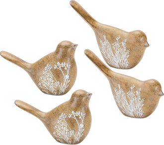 Melrose International Floral Etched Bird Figurine with Wood Grain Design (Set of 4) - Brown