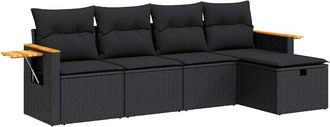 vidaXL Set De Muebles De Jard&iacute;n 5 Pzas Y Cojines Rat&aacute;n Sint&eacute;tico Negro Vidaxl
