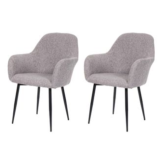 Hhg D&eacute;coshop26 - Juego De 2 Sillas De Comedor Dise&ntilde;o Retro Con Respaldo Redondeado En Tela Gris Patas Negras 040007350