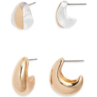 Open Edit Set of 2 Huggie Earrings in Clear- Gold at Nordstrom Rack