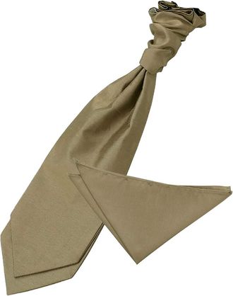 DQT Plain Shantung Wedding Scrunchie Pre-Tied Cravat & Pocket Square for Men in Bronze