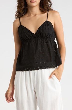 Madden Girl Eyelet Babydoll Cotton Camisole in Black at Nordstrom Rack, Size X-Large