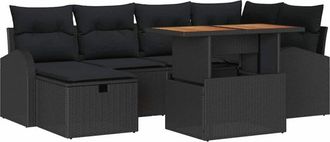 vidaXL Garden Sofa Set with Cushion 7 pcs Black Poly Rattan vidaXL