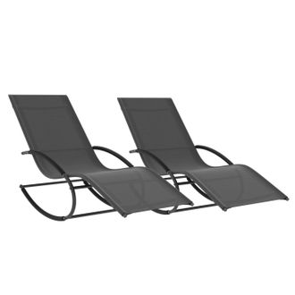 IDMarket Set Di 2 Sedie A Dondolo Da Giardino Malawi In Tela Grigia E Grigio Antracite