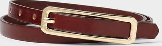 Simons Womens Elongated-buckle glossy leather thin belt