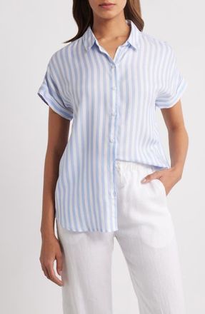 Beach Lunch Lounge Kenzie Stripe Short Sleeve Button-Up Shirt in Blue Veil at Nordstrom, Size Large