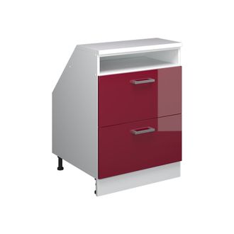 Vicco Armario De Cocina Para Techo Inclinado R-line, Rojo De Alto Brillo, 60 Cm Con 2 Cajones, Carcasa 60 Cm De Profundidad, Vicco