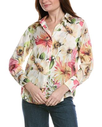 Alberta Ferretti Philosophy Satin Split Neck Blouse