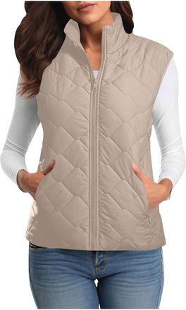 Generic Womens Gilets - Padded Sleeveless Vest, Fleeced Lined Winter Warm Down Jacket, Quilted Stand Collar Zip Up Coat with Pockets, Solid Color Loose Fit, L