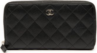 Chanel Black Grained Calfskin Long Wallet (Bi-Fold) (Pre-Owned)