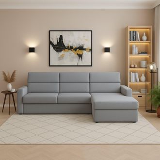 Dmora Sof&aacute; Fijo Con Chaiselongue Vigonovo, Desenfundable, Reversible, Made In Italy, Hidr&oacute;fugo Multiposici&oacute;n, 280x160 Cm Gris