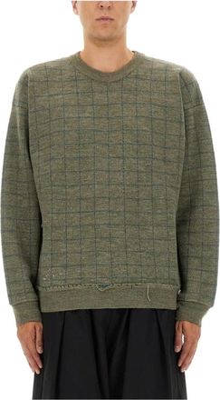 Maison Margiela Geblokte Sweater met Ronde Hals - Heren - Ronde hals truien - Groen - L - Truien & Vesten