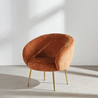Maisons du monde Sill&oacute;n de tejido chenilla marr&oacute;n teja y patas doradas