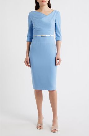 Black Halo Belted Drape Neck Sheath Dress in Mineral at Nordstrom, Size 10