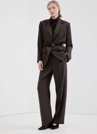 Mango Blazer completo gessato cioccolato - Donna - XXL - MANGO