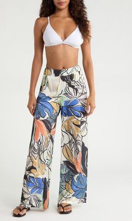 Elan Bali Cover-Up Pants in Blue Botanical at Nordstrom, Size X-Large