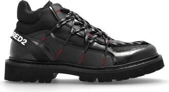 Dsquared2 Logo Enkellaarsjes - Heren - Veterlaarzen - Zwart - 41 EU - Leer - Schoenen