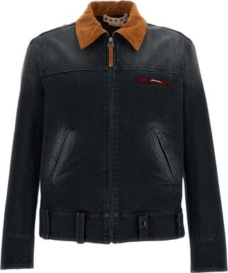 Marni Canvas Jack met Contrast Kraag - Heren - Spijkerjassen - Zwart - M - Katoen - Jassen