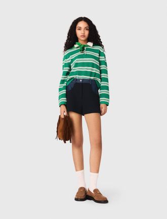 Maje Cropped Striped Polo Jumper - Green - Maje