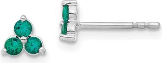 Diamond2Deal 14k White Gold 3-stone Created Emerald Triangle Stud Earrings