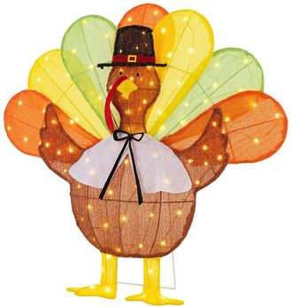 Glitzhome Handmade Thanksgiving Lighted Fabric Turkey Outdoor Decor