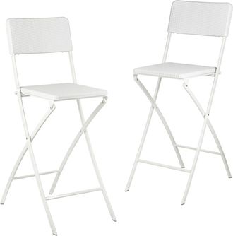 Relaxdays Relaxdays - 2 Taburetes De Cocina Altos Plegables, Estilo Rat&aacute;n, Banqueta Pl&aacute;stico Y Metal, 115x44x63 Cm, Blanco