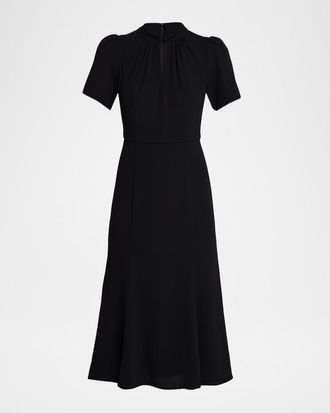 Shoshanna Allegra Cutout Puff-Sleeve Crepe Midi Dress