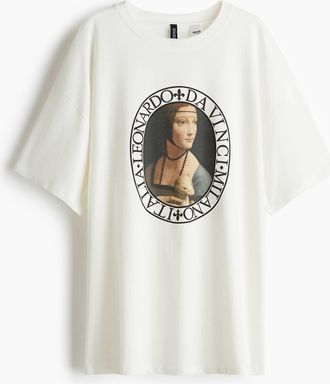 H&M Oversized T-Shirt mit Print - White