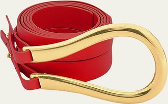 Bottega Veneta Double Strap Leather Belt with Horseshoe Buckle