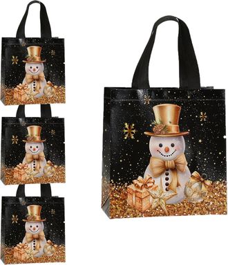 Generic 4pcs Large Christmas Tote Bags for Presents, 23 x 11 x 22 cm Tote Bags with Handles, Non-woven Bag - Gold Pattern on Black Background, Reusable, for C