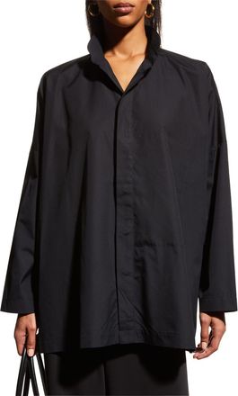 Eskandar Wide Double Stand Collar Shirt - Long