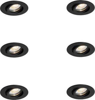 QAZQA Moderno Juego de 6 focos empotrables negros orientables 6,5cm con LED IP54 ultradelgados - Pupil Aluminio /Vidrio Redonda Incluye LED Max. 1 x