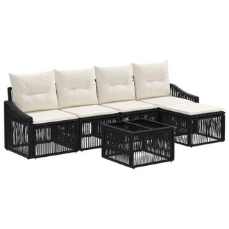vidaXL Conjunto De Sof&aacute;s De Jard&iacute;n 6 Pcs Negro Rat&aacute;n Sint&eacute;tico Vidaxl