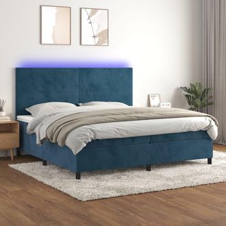 vidaXL Cama Box Spring Colch&oacute;n Y Led Terciopelo Azul Oscuro 200x200 Cm Vidaxl