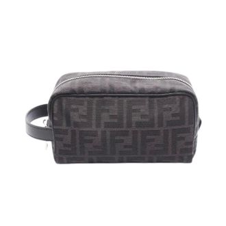 Fendi Pre-owned Bags, male, Black, Size: ONE SIZE Pre-owned FF Jacquard Canvas Leather Pouch