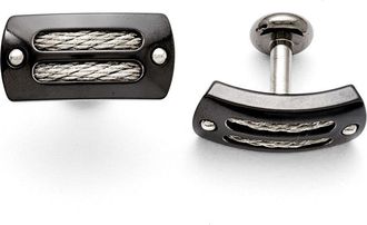 Diamond2Deal Titanium Sterling Silver Black Ti Polished Cable Inlay Cuff Links