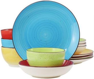 Elama Mason 12 Piece Double Bowl Stoneware Dinnerware Set in Yellow at Nordstrom