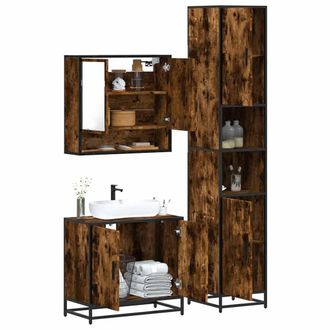 Berkfield Home 3 Piece Bathroom Furniture Set Smoked Oak Engineered Wood in Brown
