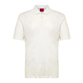 HUGO BOSS Hugo, Polo Shirts, male, White, Size: 2XL Linen-blend Polo Shirt