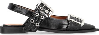 Ganni Womens Black Faux Leather Slingback Pumps Upper: Polyurethane Ballerina Shoes