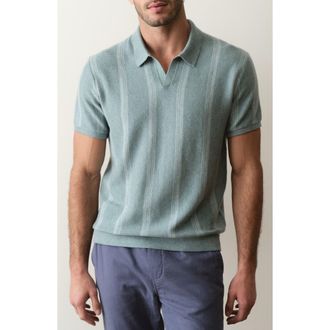 Marine Layer Liam Johnny Collar Polo in Topaz Stripe at Nordstrom, Size Xx-Large
