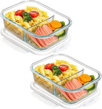 OEM Juego De Dos Tarros De Cristal Para Almacenamiento, Con Tapa, Doble Compartimento, Capacidad De 1040 Ml, Libres De Bpa