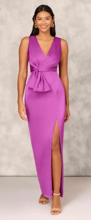 Aidan Mattox Crepe Back Satin Column Gown In Wild Orchid