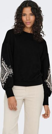 Only Sweatshirt ONLY ONLBROOKE L/S O-NECK FLOWER SWT, Damen, Gr. XS, schwarz print:ethnic power, Sweatware, Obermaterial: 60% Baumwolle, 40% Polyester, reg