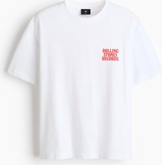 H&M T-Shirt in Loose Fit - Weiss/The Rolling Stones