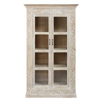 Maisons du monde Vitrina esculpida con 2 puertas de mango macizo blanqueado