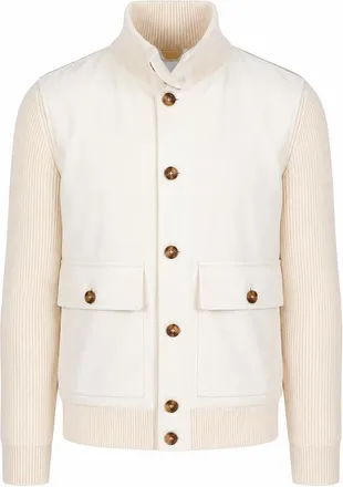 Brunello Cucinelli Ivory Knit Sleeve Jacket, Size XXL