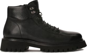 Kazar Zwarte leren laarzen - Heren - Veterlaarzen - Zwart - 46 EU - Leer - Schoenen